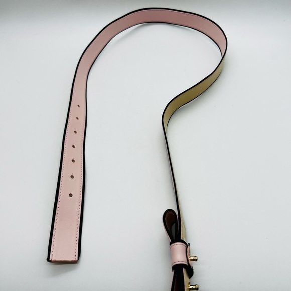 Kate Spade Light Pink and Black Leather Belt with Modern Bow Buckle Size Large - Picture 9 of 10